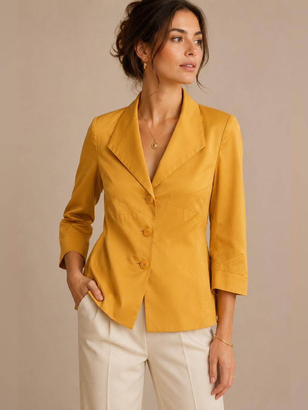 Lafayette 148 New York Mustard Yellow Tailored Three-Button Blazer